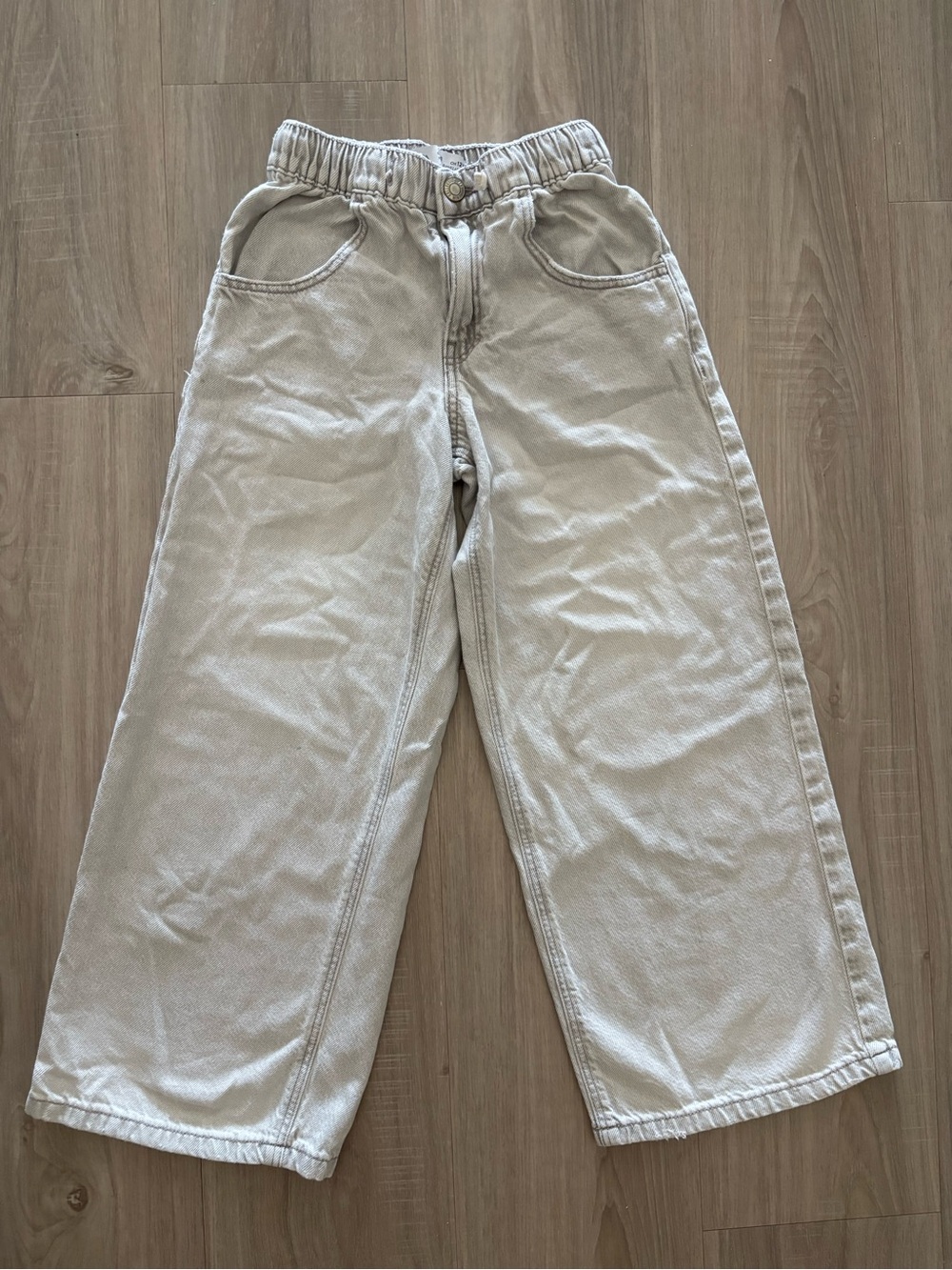 Zara Wide-Leg Denim Pants in Light Gray